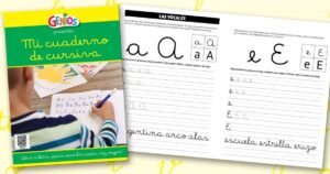 Sale un libro con ejercicios para que los chicos practiquen la letra cursiva